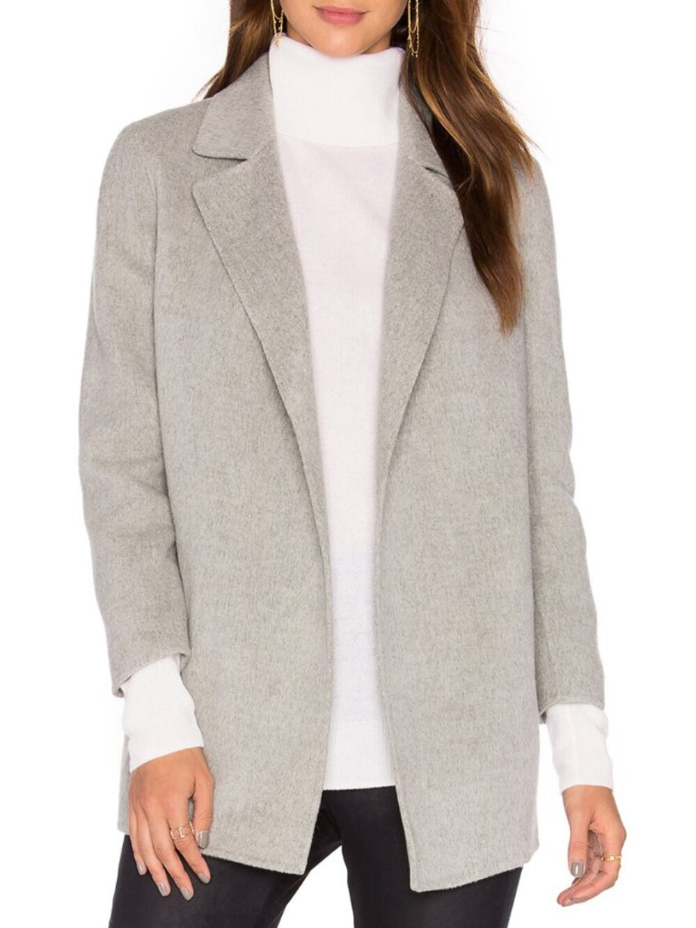 Theory Clairene Coat Grey Wool Cashmere Blend Open Front